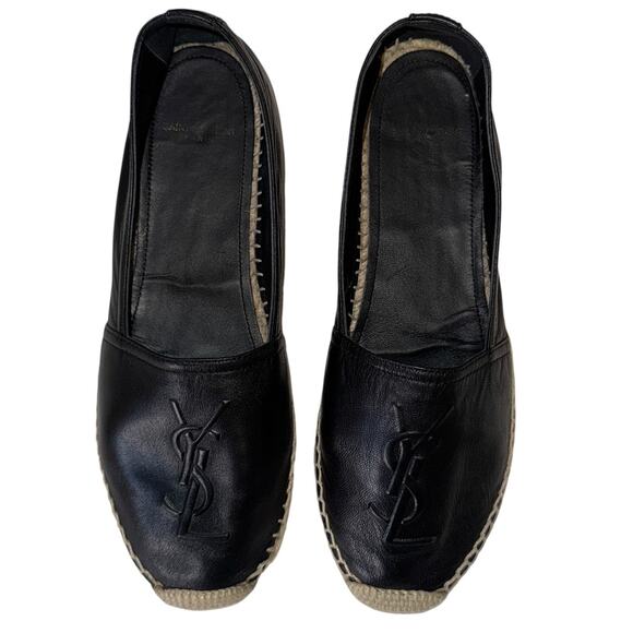 Yves Saint Laurent YSL Black Leather Logo Espadrilles Women’s 39.5 - Picture 5 of 12